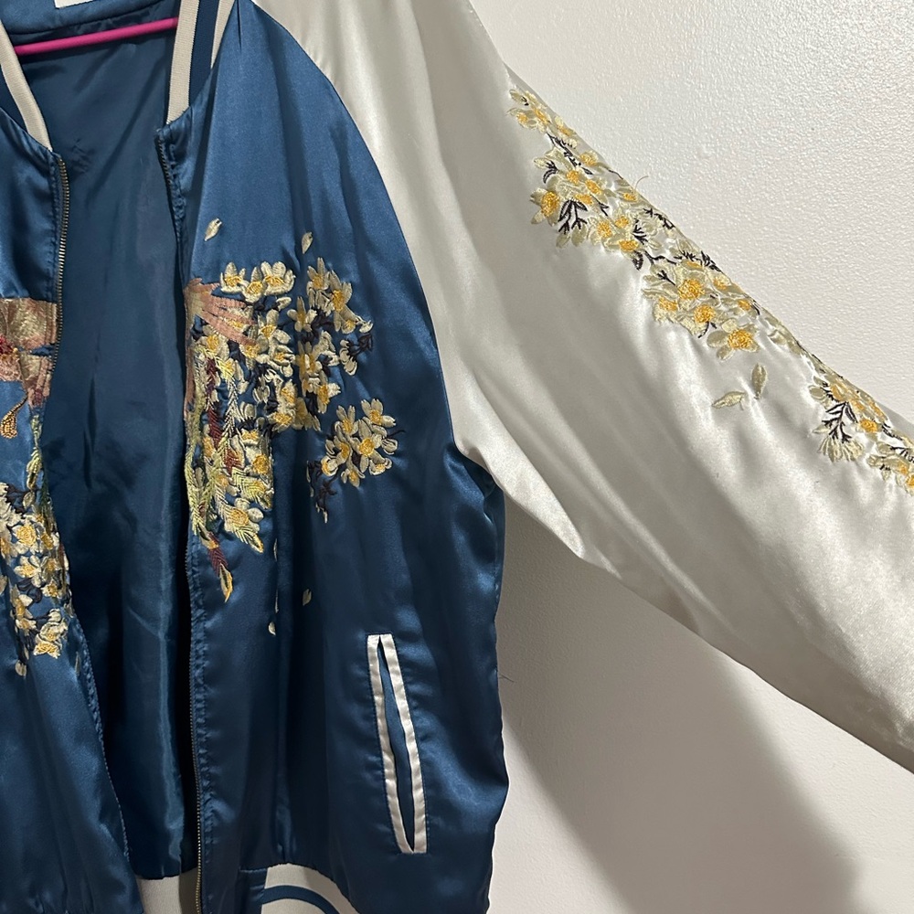 Floral Embroidered Blue and White Women's Bomber Standart Issue